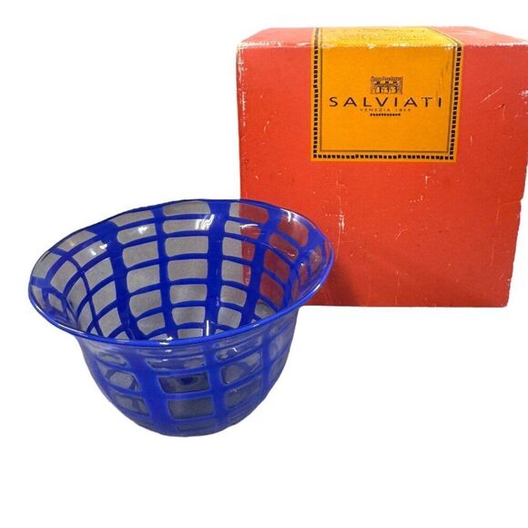 Vintage Murano Salviati Diana Coppetta GraffitiVenezia Italian Blue Glass Bowl
